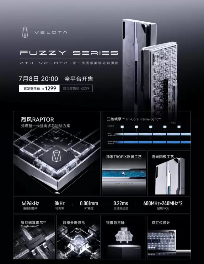 ATK 梵塔推出 FUZZY 63V2/60V2 磁轴键盘：0.001mm RT 精度、8kHz 轮询率 到手价 1299 元