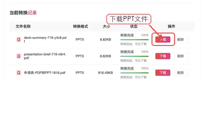 转换完成后下载PPT文件