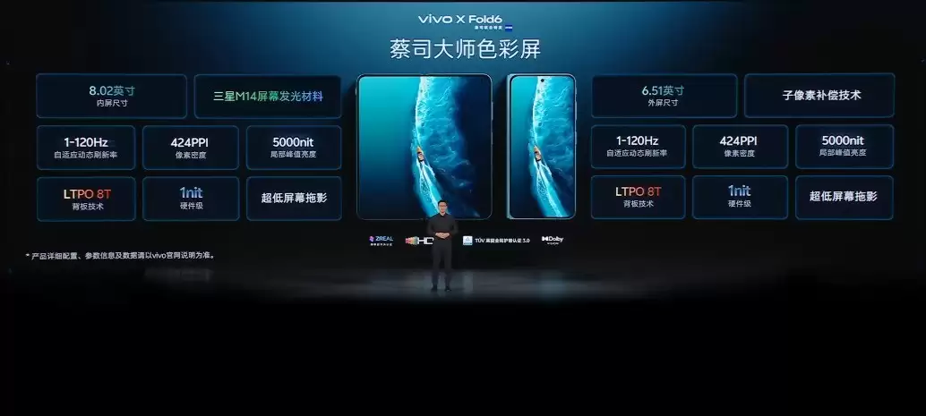 vivo X Fold6采用蔡司大师色彩屏，7000mA