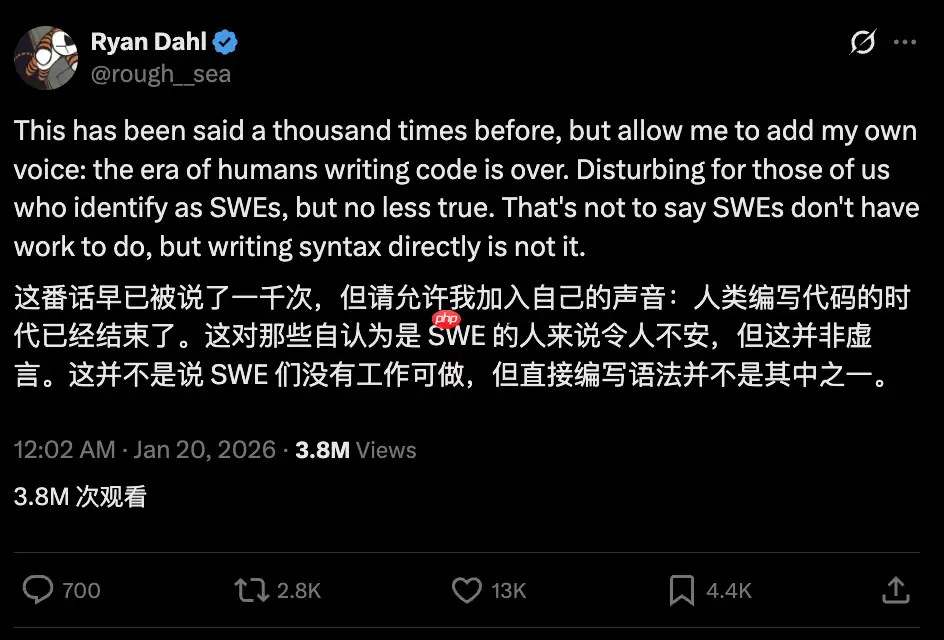 Node.js 之父 Ryan Dahl：人类亲手写代码的时代已落幕