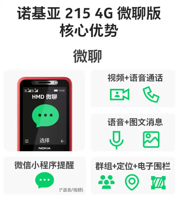 诺基亚215 4G微聊版预售开启：功能机首支持视频通话与