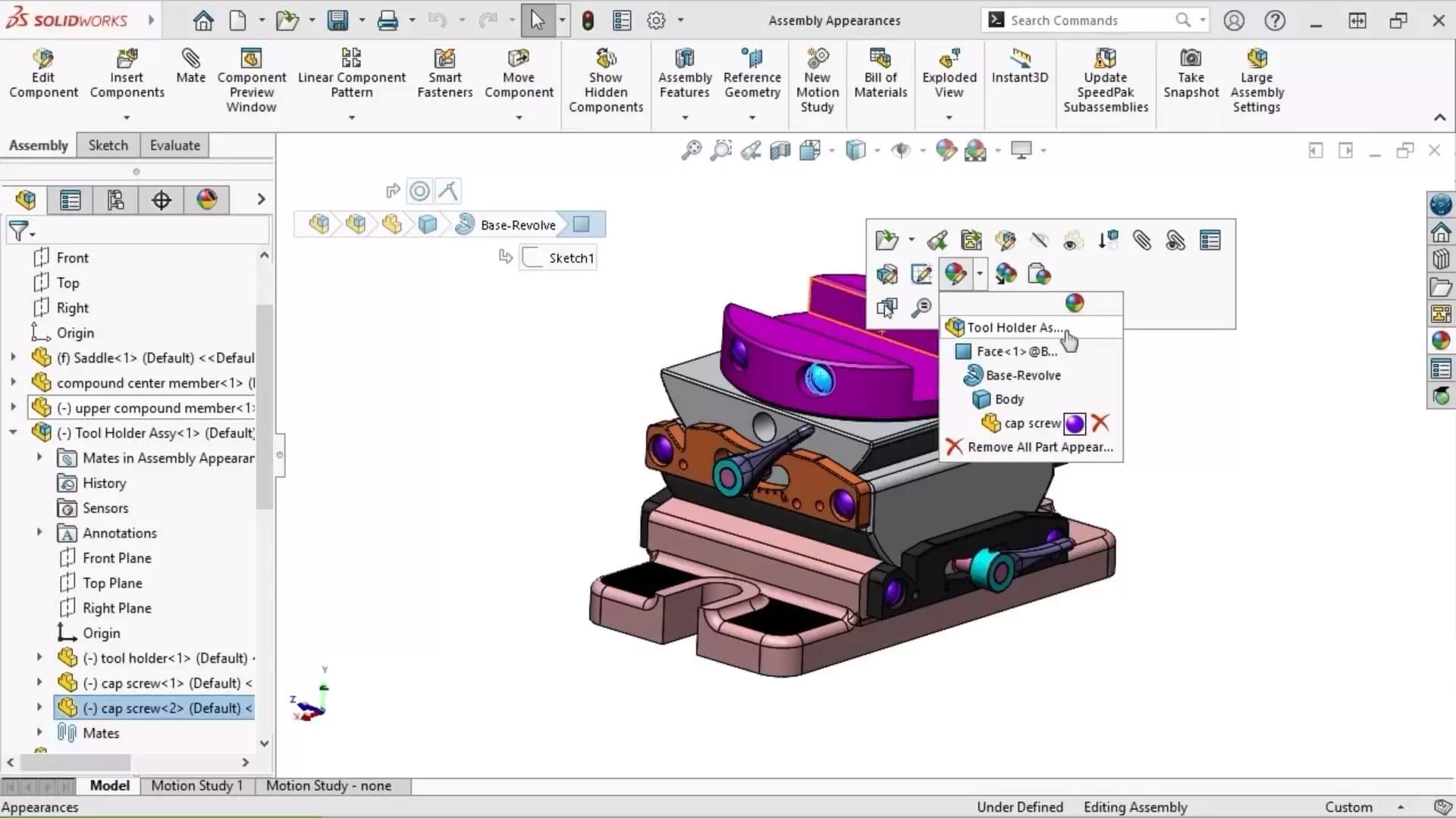 SolidWorks 装配环境中显示零件和特征树