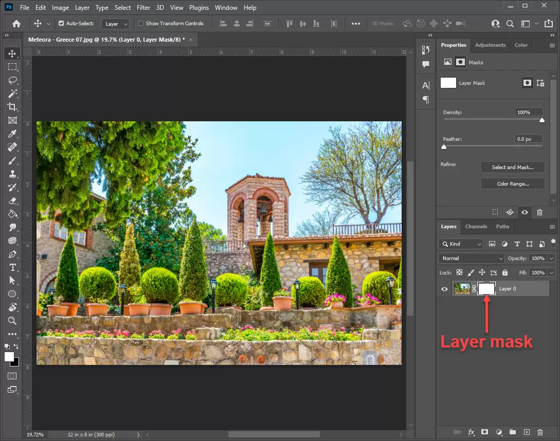 Photoshop 图层面板中选中图层蒙版的界面