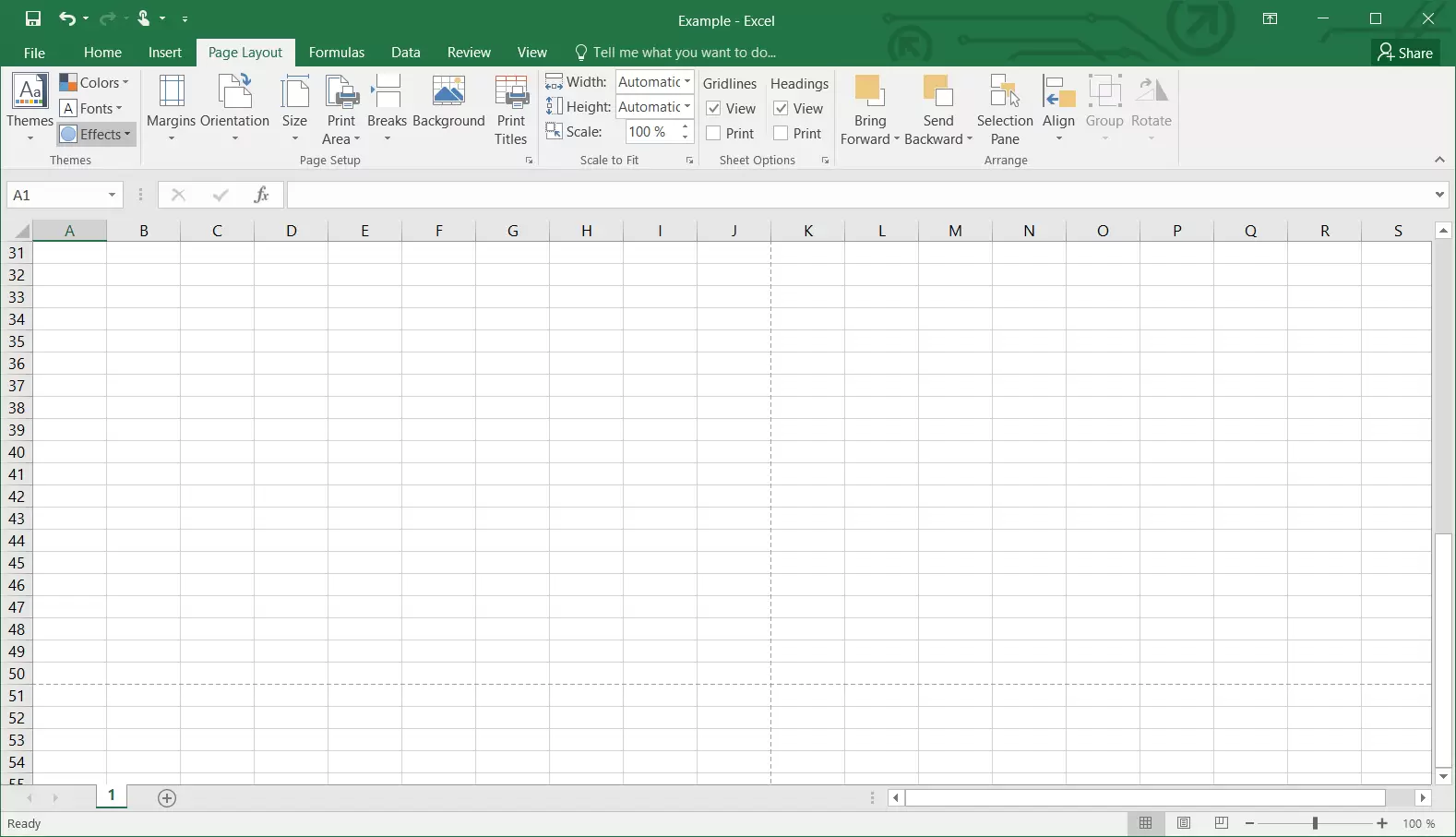 Excel 空白表格和打印区域设置界面,适合从数据录入和表头规划开始。