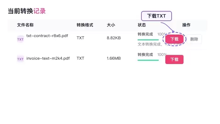 下载转换后的TXT文件