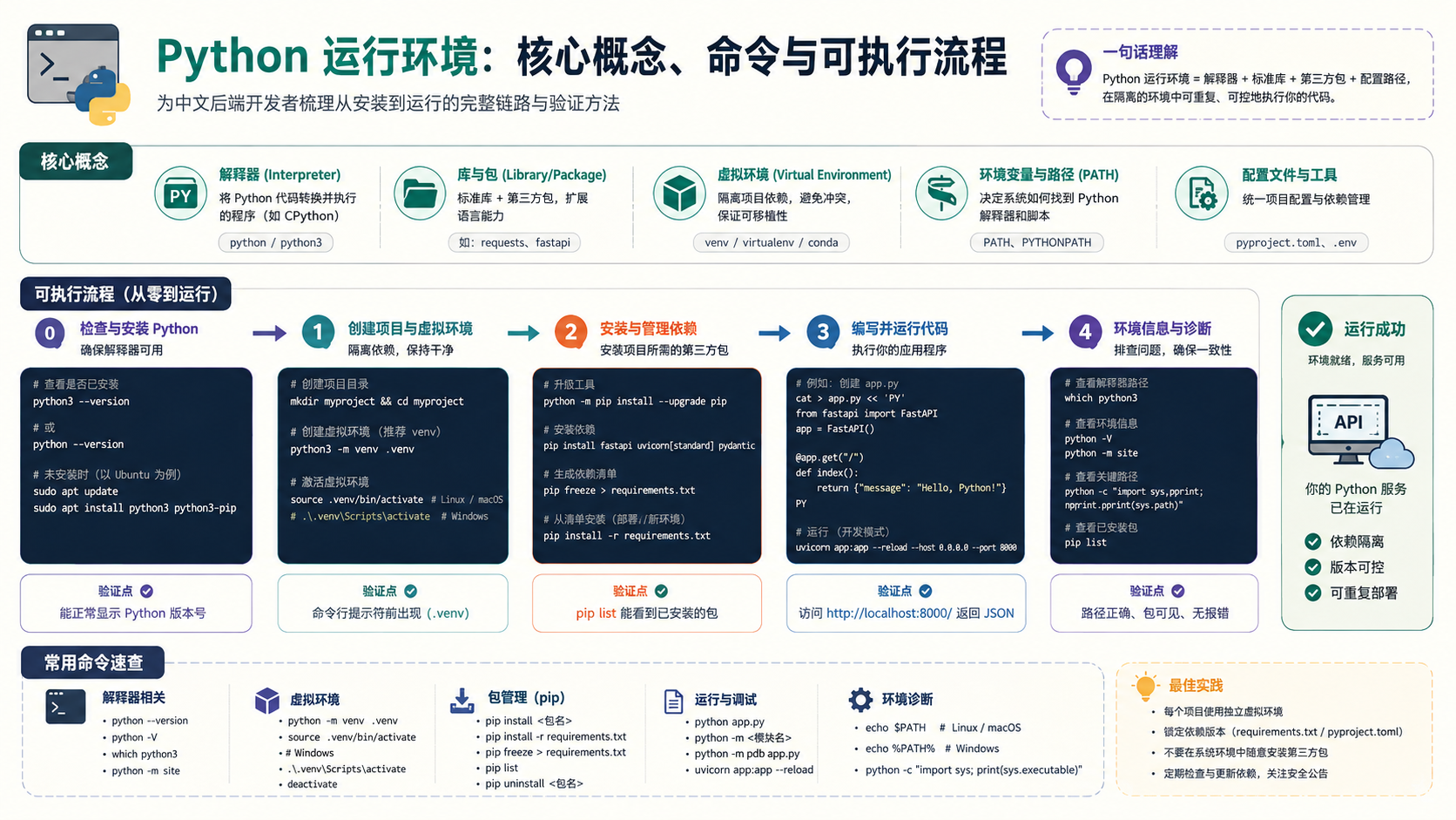 python运行环境搭建与排错：从概念验证到隔离部署的决策指南