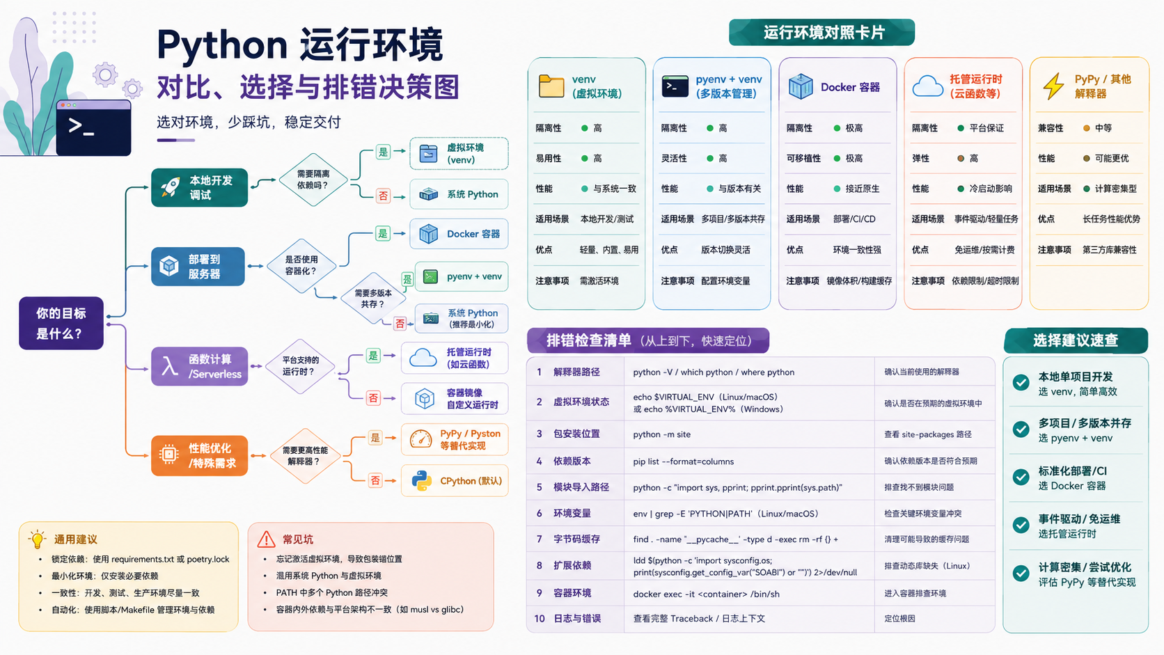 python运行环境选择与排错决策图