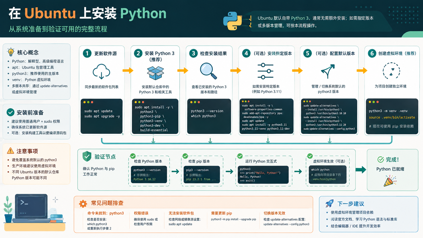 ubuntu安装python核心流程图