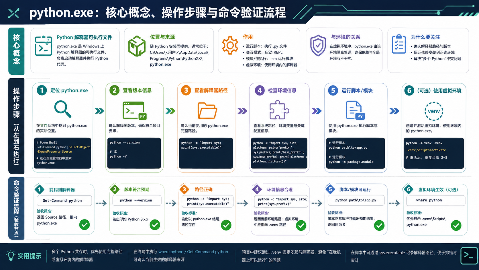 python.exe 核心操作与排错：环境验证、依赖管理与决策路径