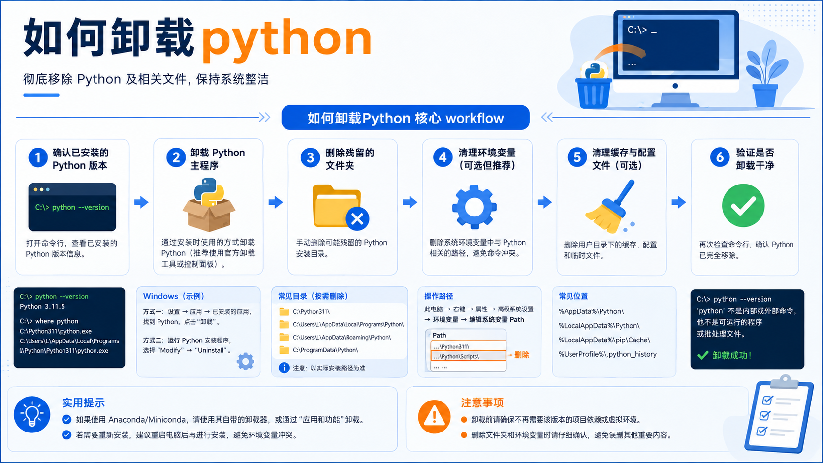 如何卸载python核心流程图
