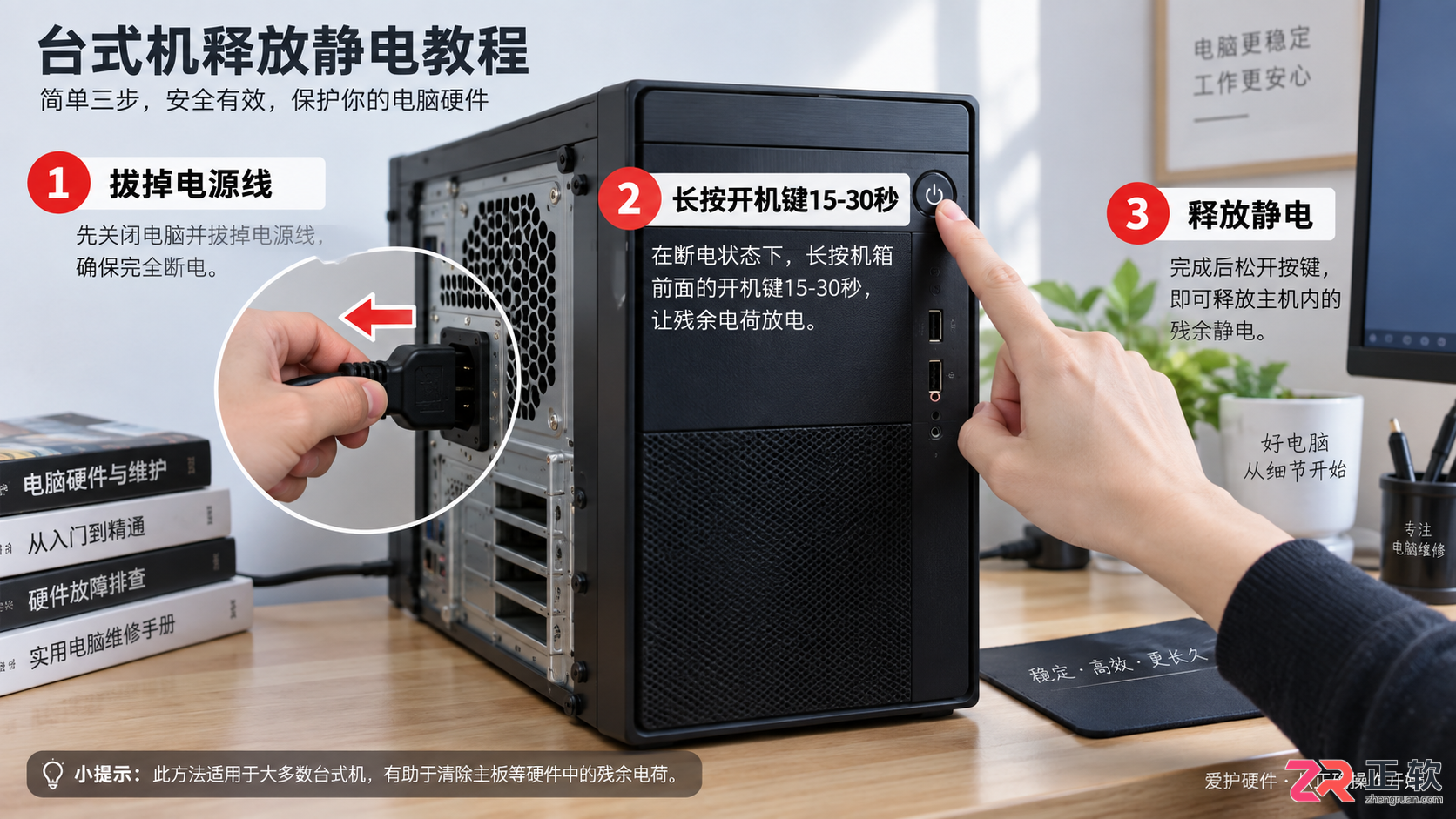 拔掉电源线后长按开机键15-30秒