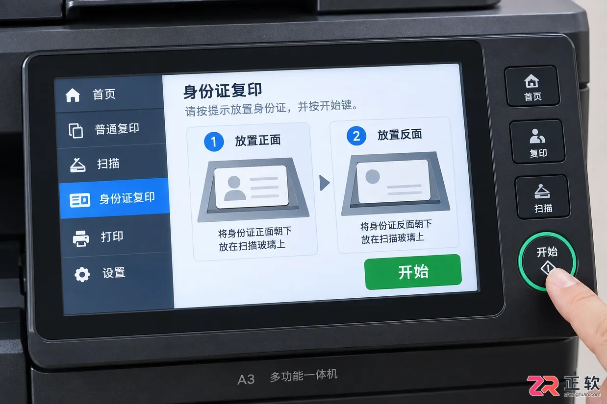 打印机复印身份证正反面怎么操作步骤同页摆放教程