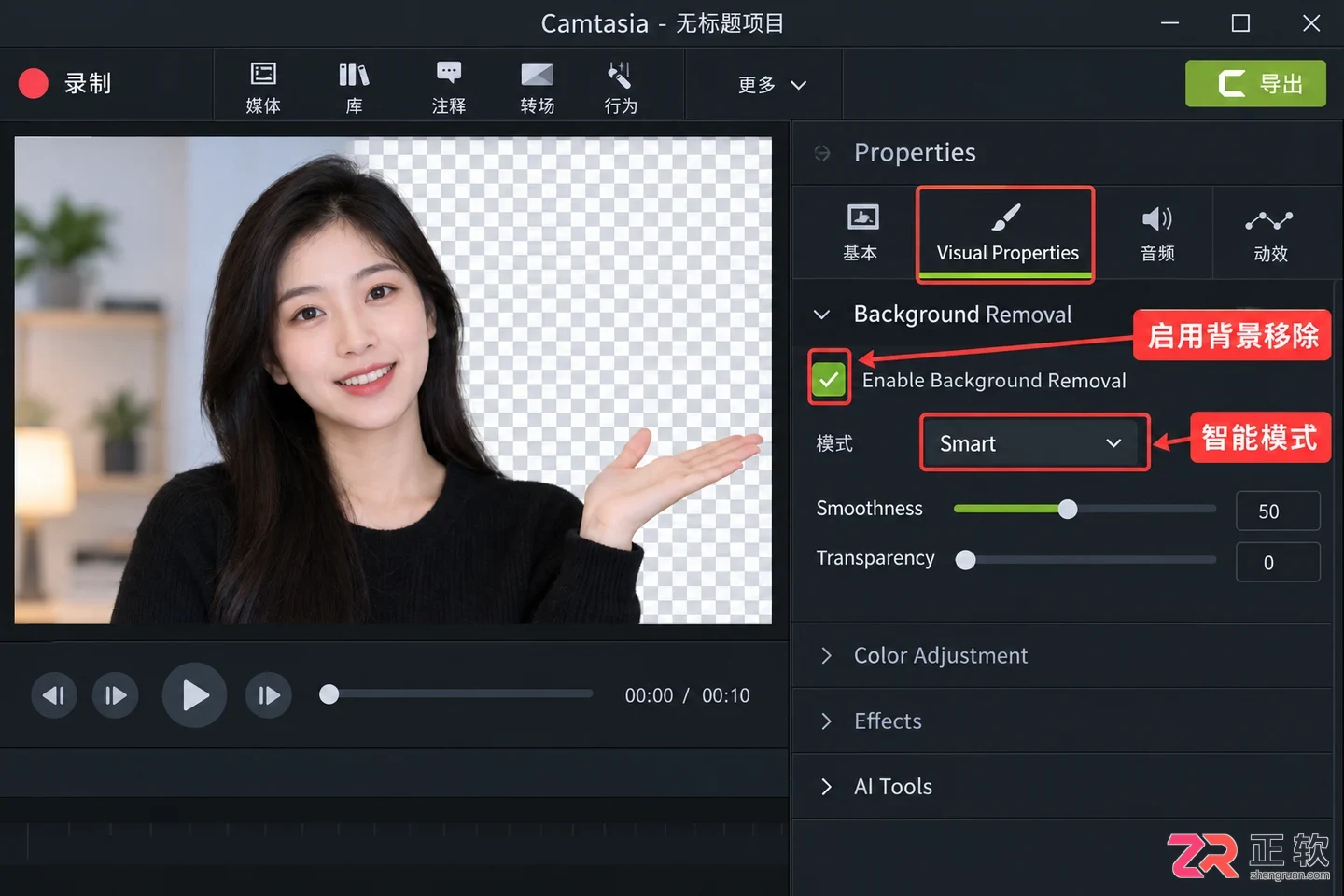 camtasia录制人像虚拟背景在哪里设置教程