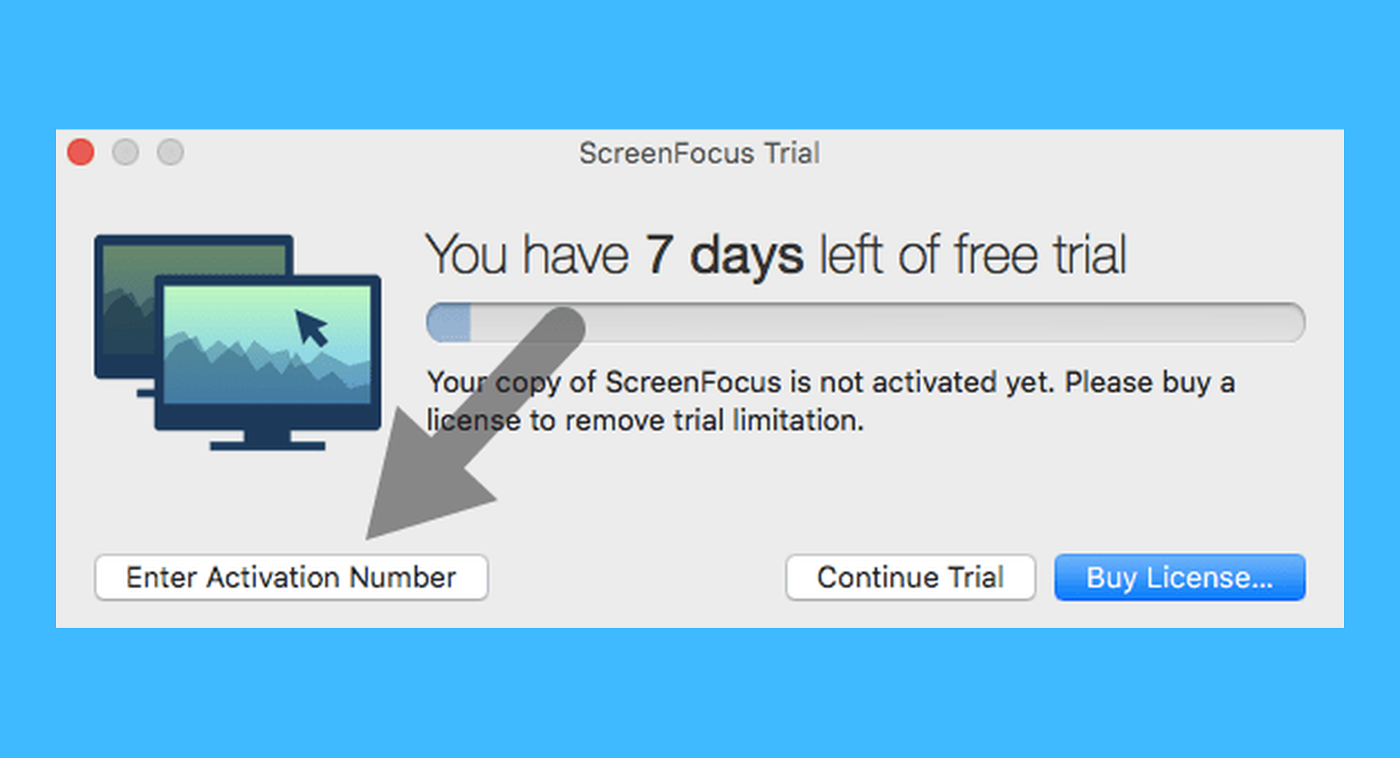 ScreenFocus真实操作步骤1：一、打开软件，点击「Enter Activation Number」按钮；