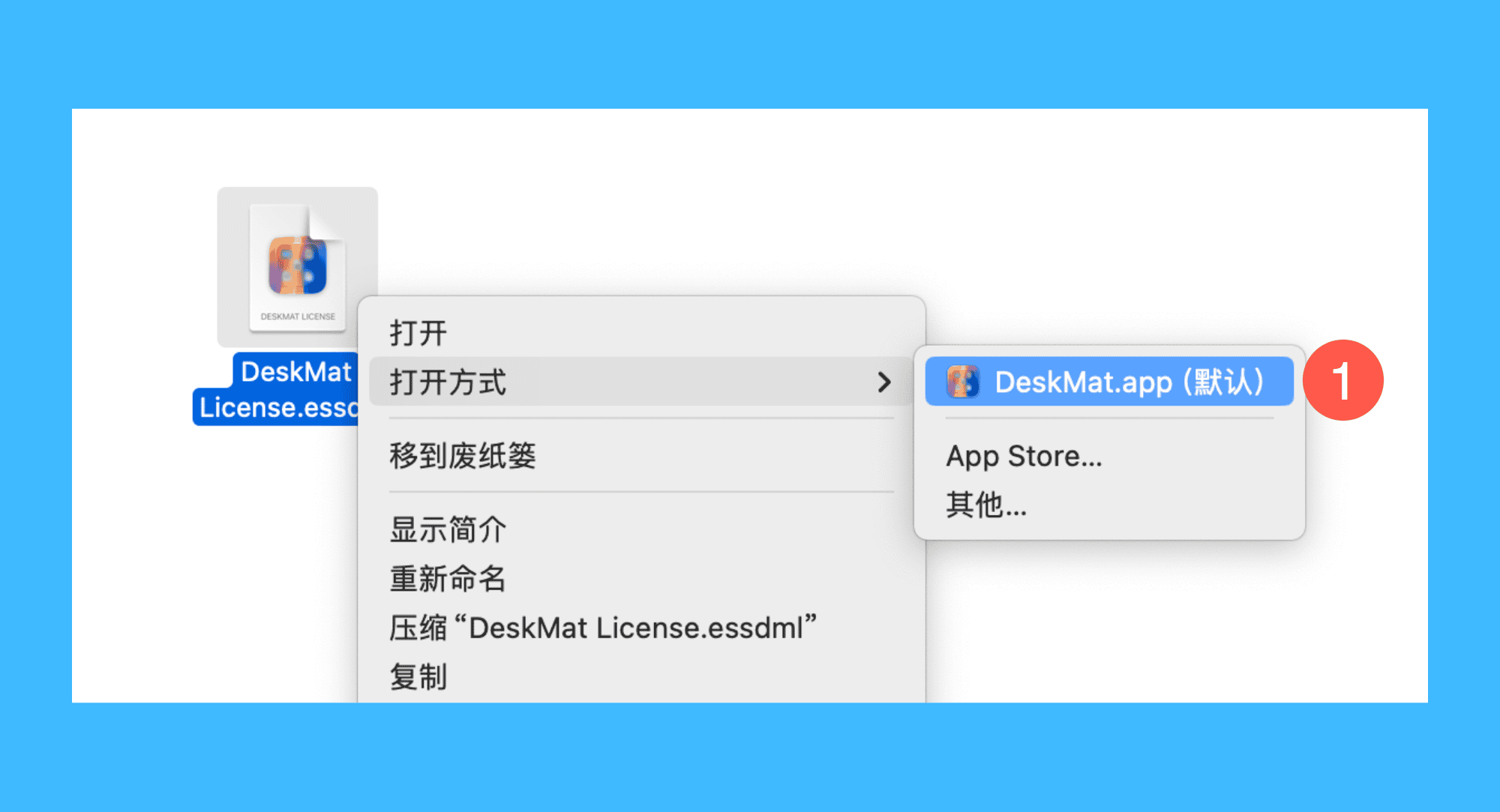 DeskMat真实操作步骤1：一、运行 DeskMat 后，点击购买后获取的激活链接，或打开从授权邮件下载的激活文件；