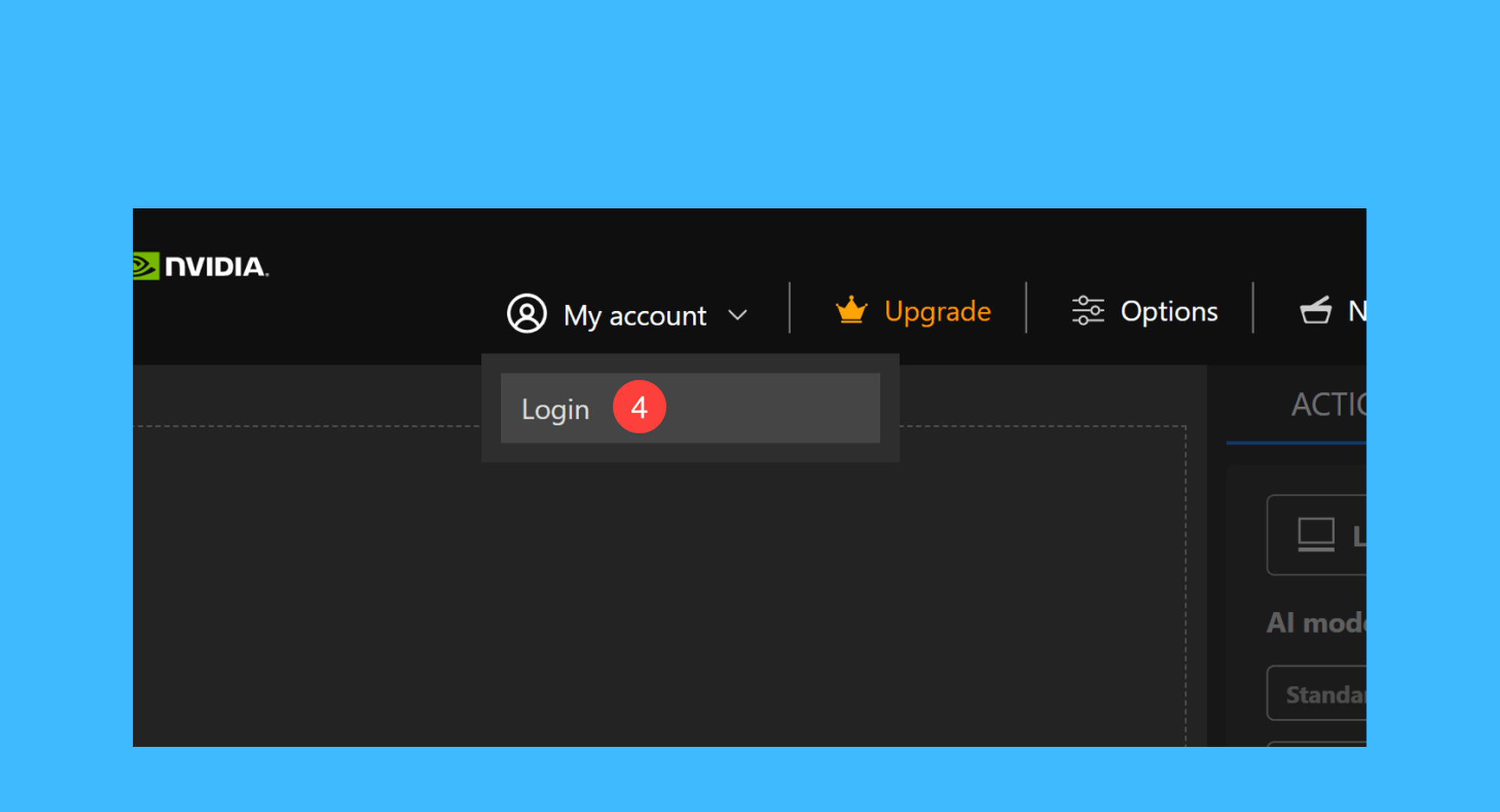 Nero AI Image Upscaler真实操作步骤3：三、运行 Nero AI Image Upscaler 软件，依次点击「My account > Login」按钮，登录 Nero 账号后即可使用。