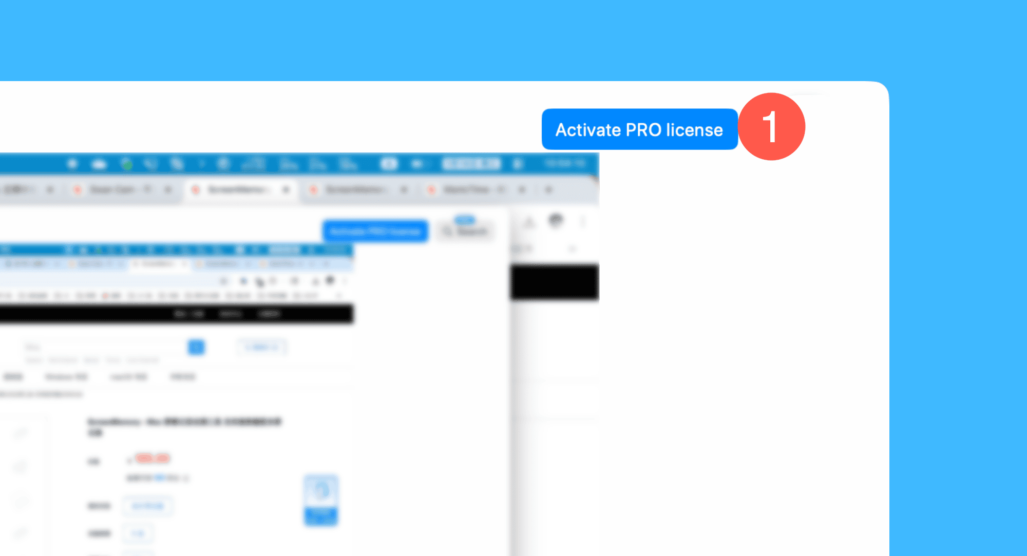 ScreenMemory真实操作步骤1：一、运行 ScreenMemory 后，点击界面右上角的「Activate PRO license」按钮：