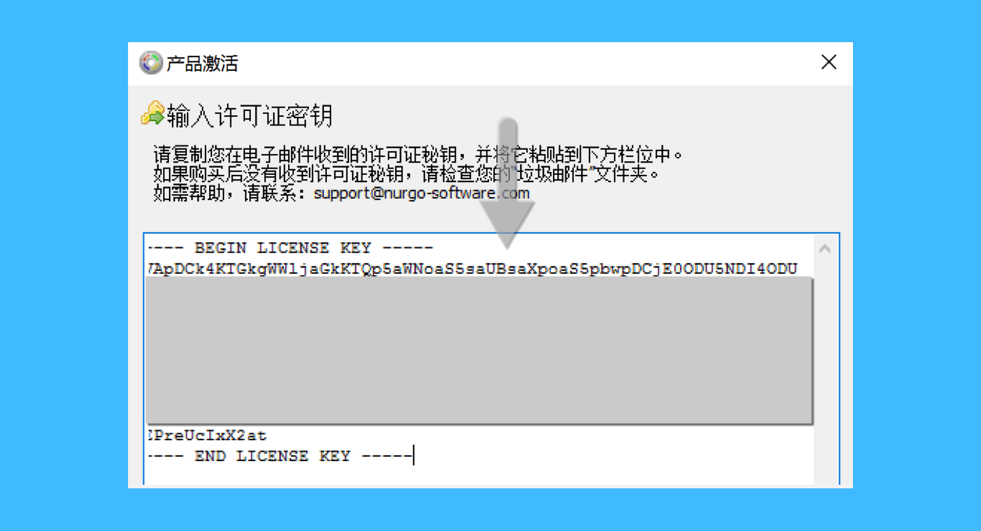 AquaSnap真实操作步骤2：二、在打开的激活窗口中，将许可证密钥粘贴至输入框，并点击「确定」按钮即可完成激活。