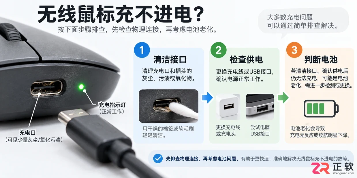 无线鼠标充不进电解决办法及故障排查步骤