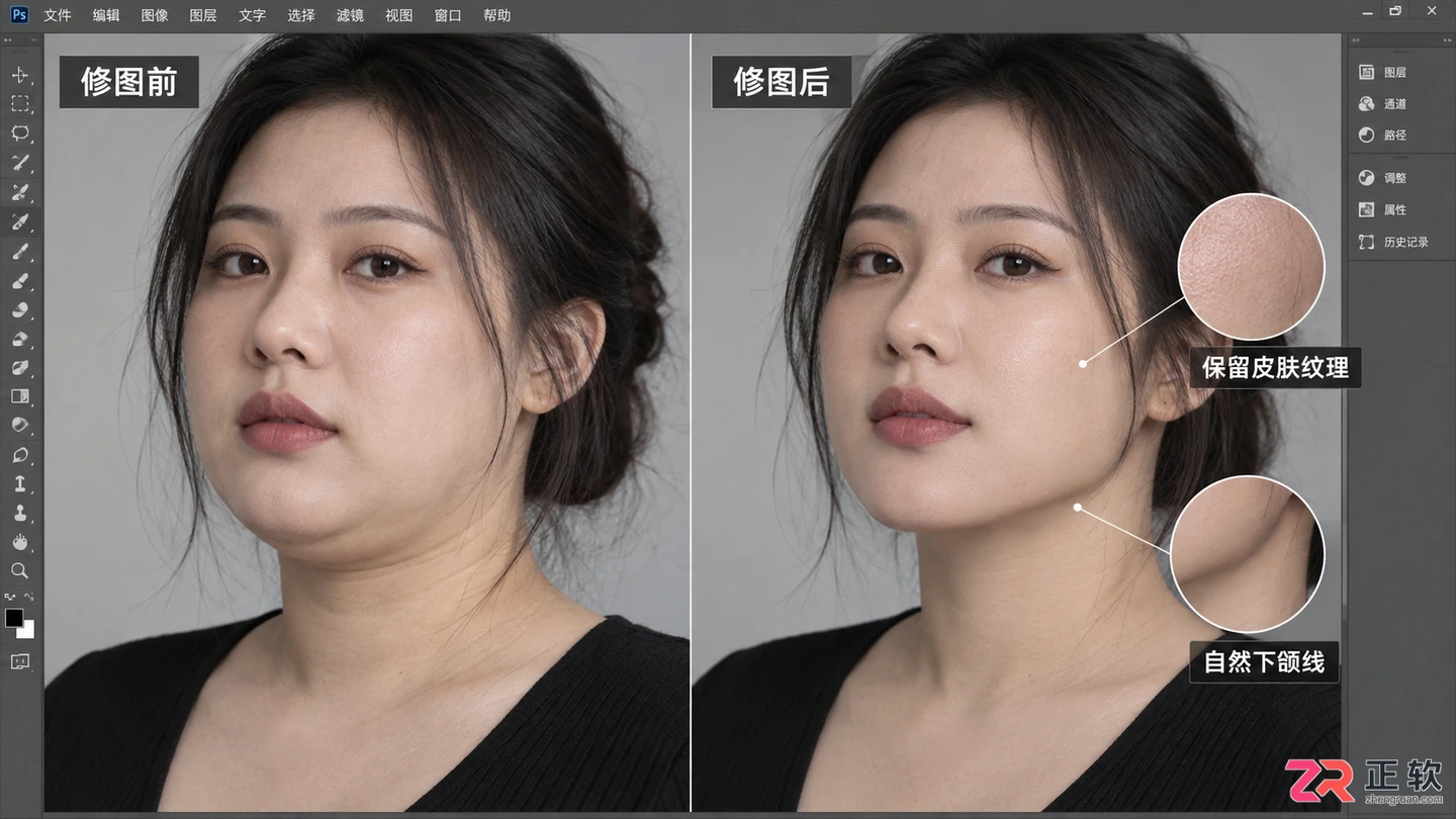PS怎么修双下巴?去掉人像双下巴的三种方法与教程步骤图