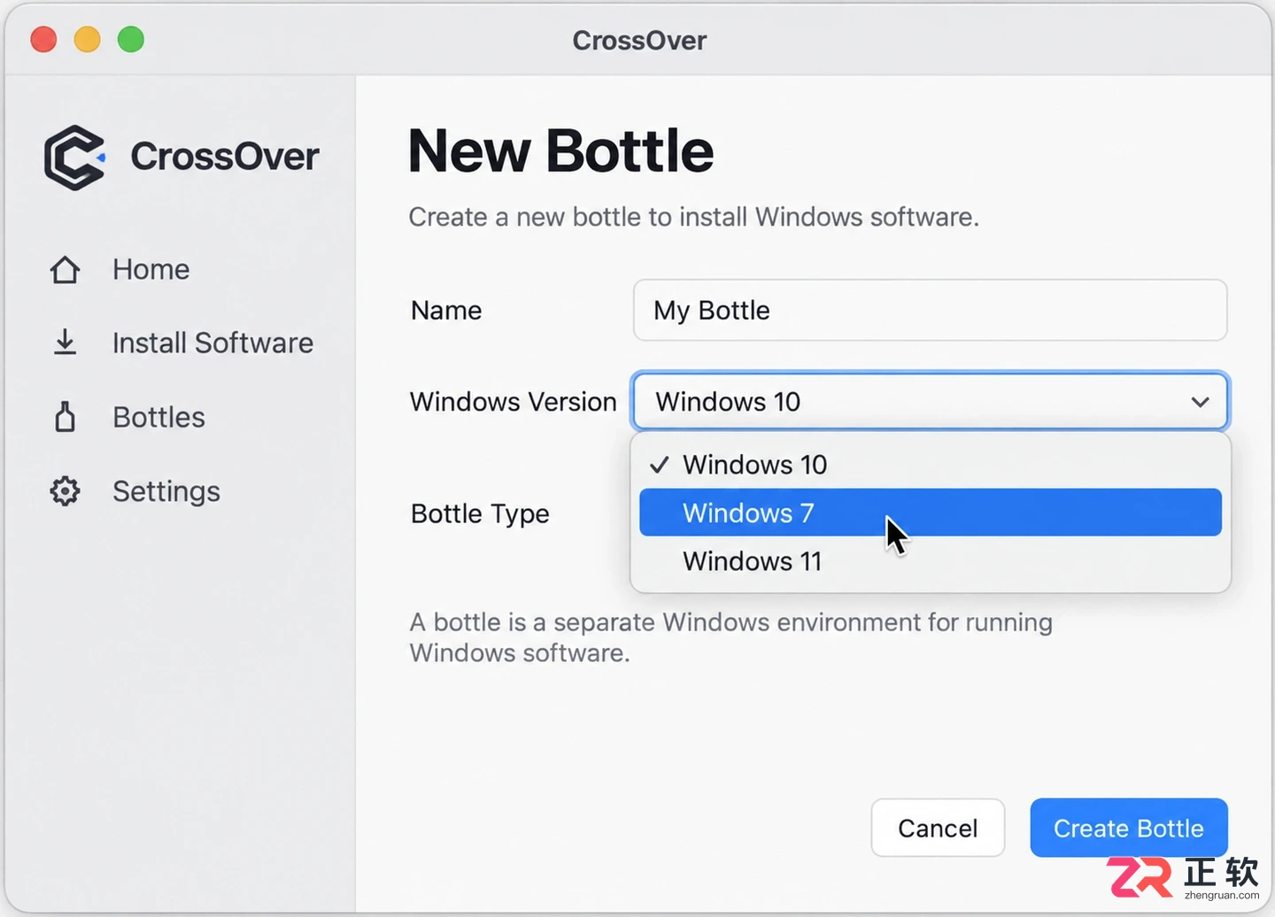 Crossover运行老软件怎么切换Win7容器