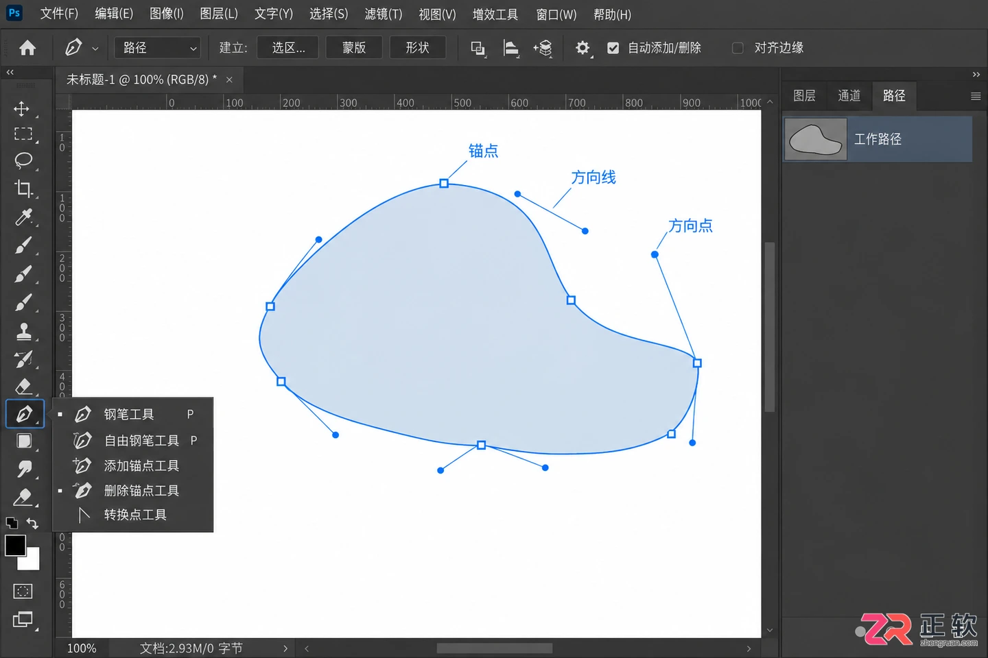 Photoshop钢笔工具基础用法:从创建锚点到闭合路径
