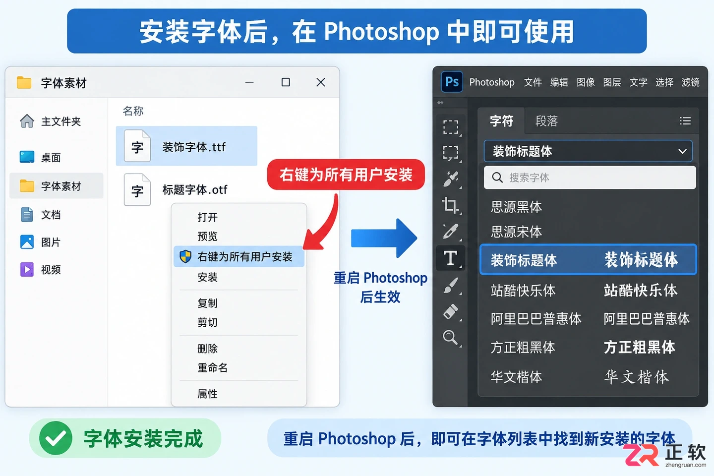 Photoshop文字特效下载与安装教程：素材 字体和插件使用方法