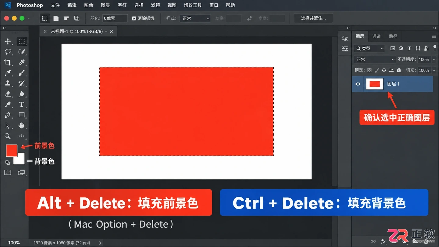 Photoshop选区怎么填充颜色？常用方法与快捷键