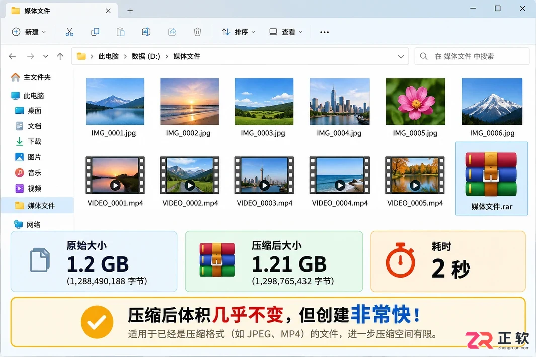 WinRAR压缩方式中的“存储”模式有什么用?