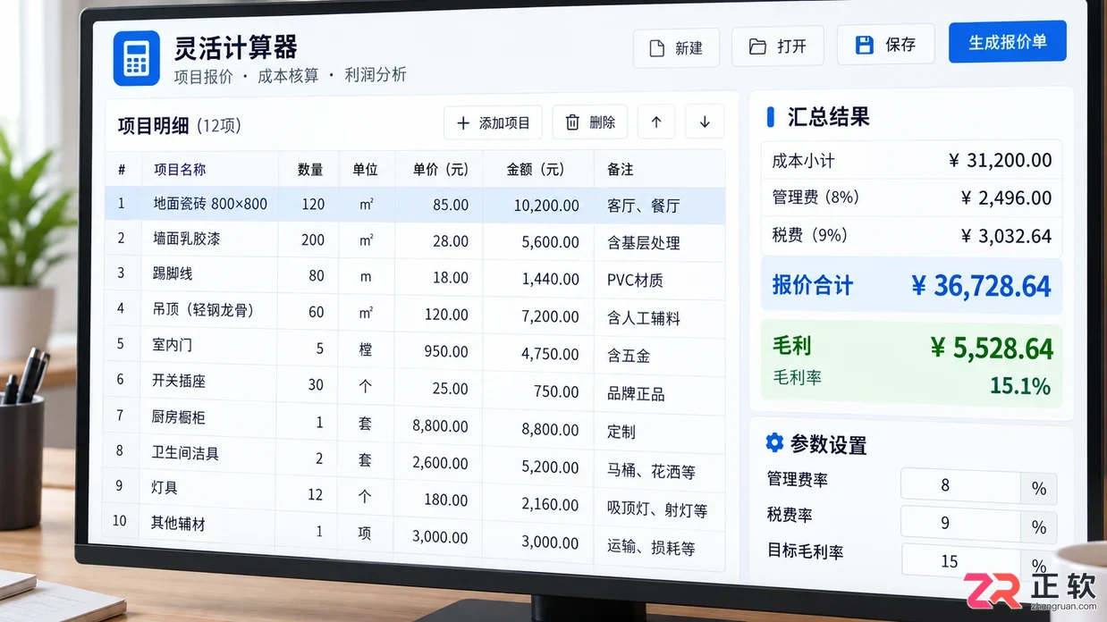 办公报价适合用灵活计算器电脑版吗?成本和利润计算场景