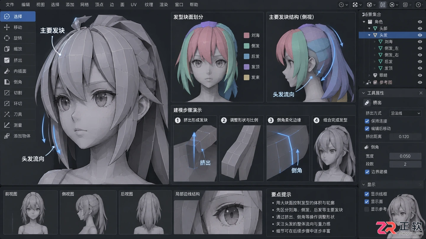 3dmax女性动漫角色建模教程：人物模型制作过程