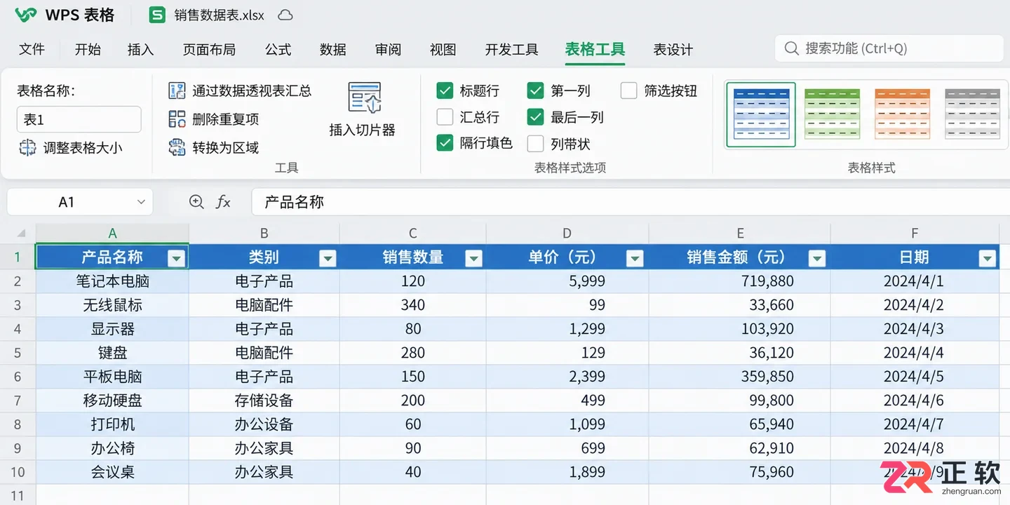 WPS 表格怎么套用内置表格样式