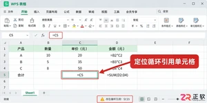 WPS 表格循环引用警告如何排查
