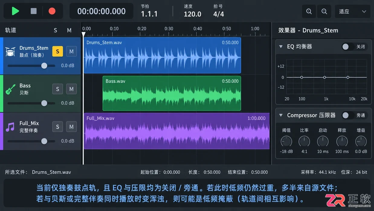 音述AI Stem提取后鼓点不清晰怎么办？DAW中EQ与压限优化