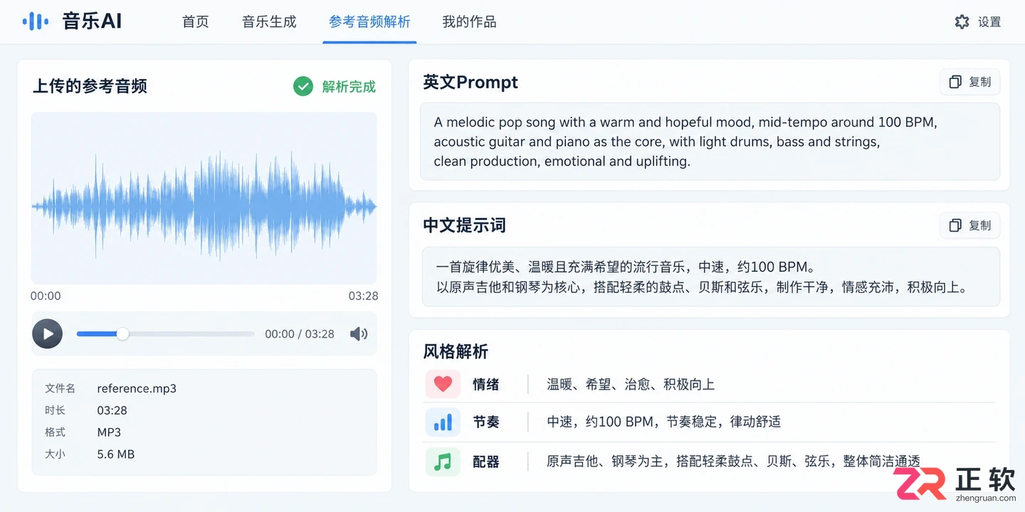 音述AI怎么上传参考音频反推音乐提示词