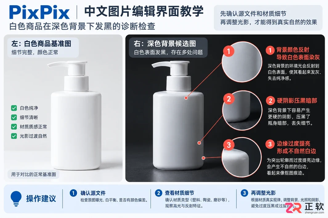 PixPix环境光反色处理:让白色产品在深色背景下不发黑的技巧
