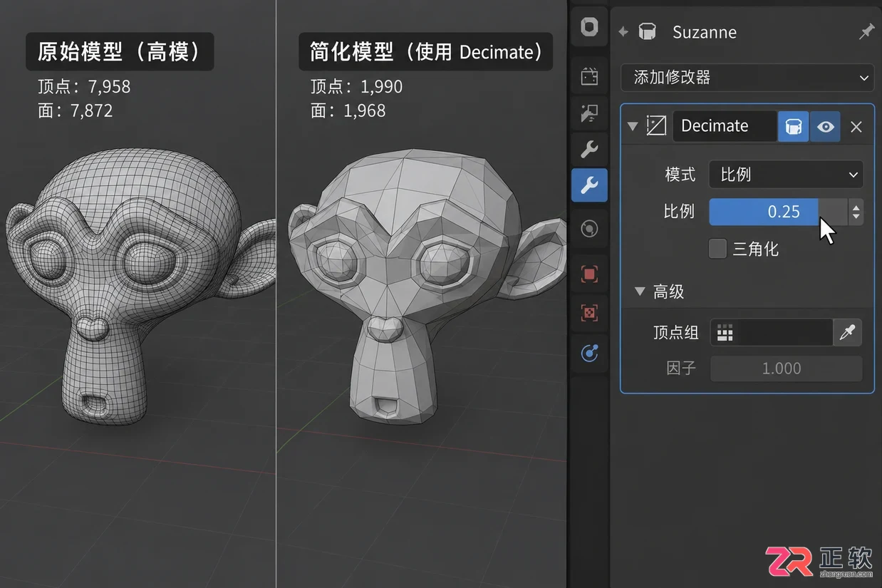 blender模型导出以前是3万多面,导出以后变成6万多面