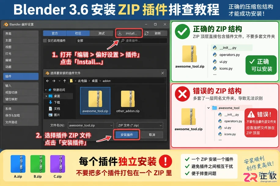 blender 3.6安装插件详细步骤教程