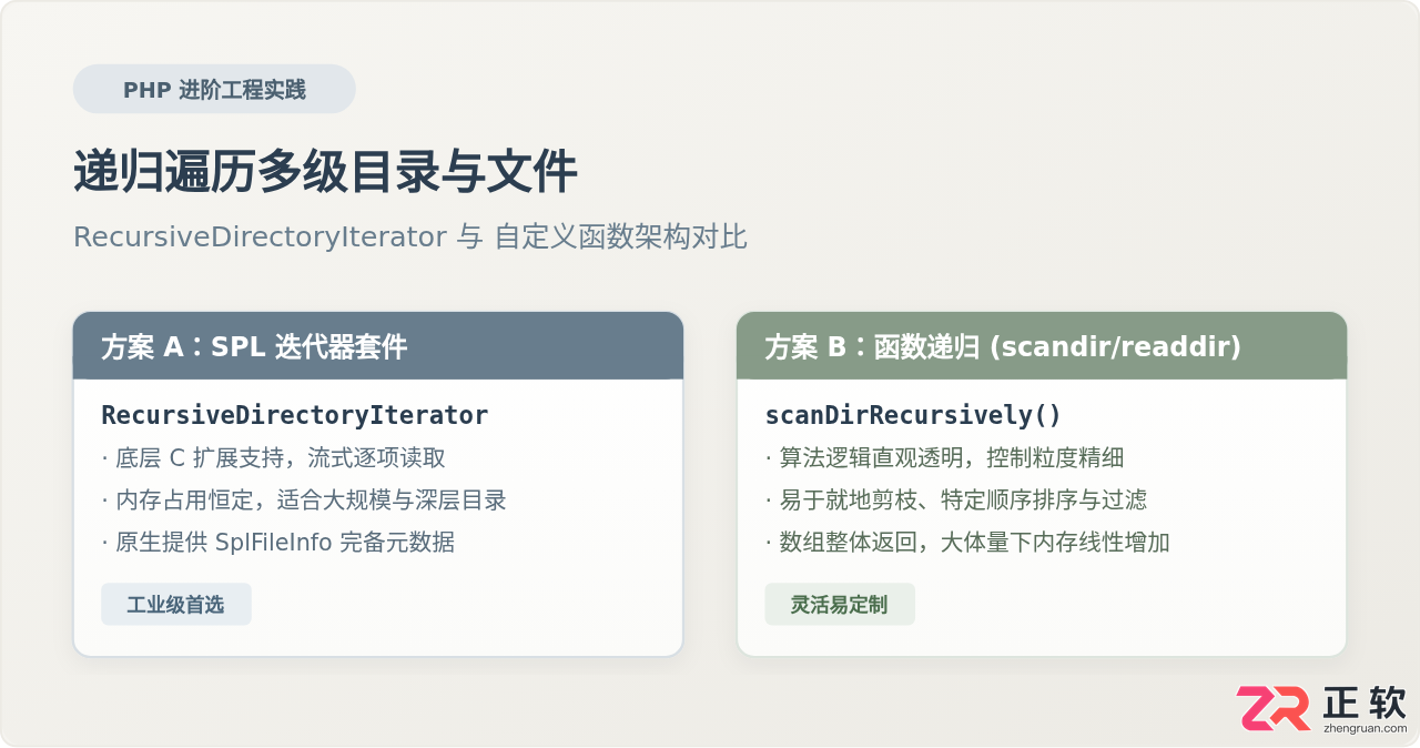 PHP递归遍历目录文件：RecursiveDirectoryIterator与自定义实现