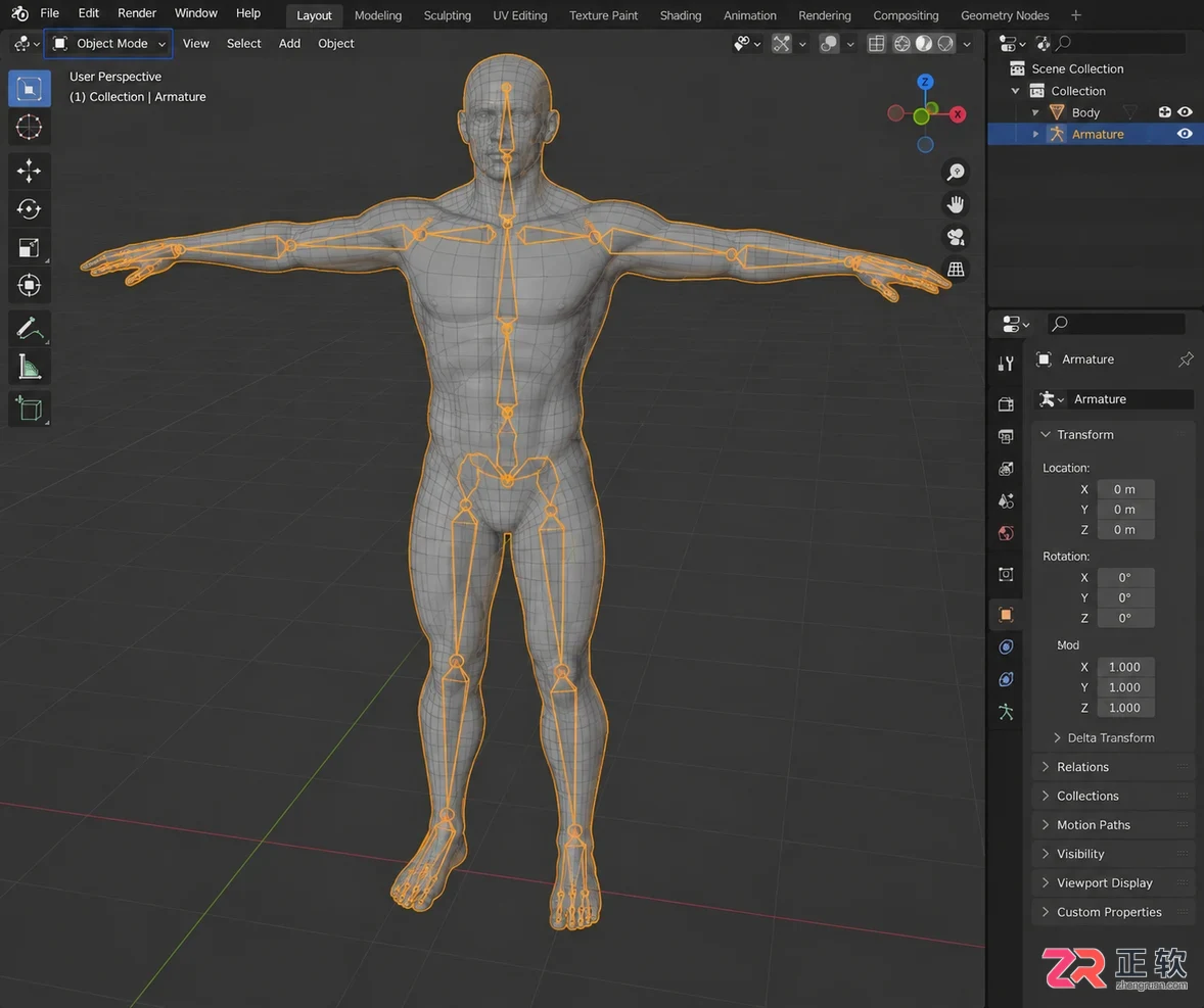 blender如何绑定骨骼及完成角色模型权重设置教程